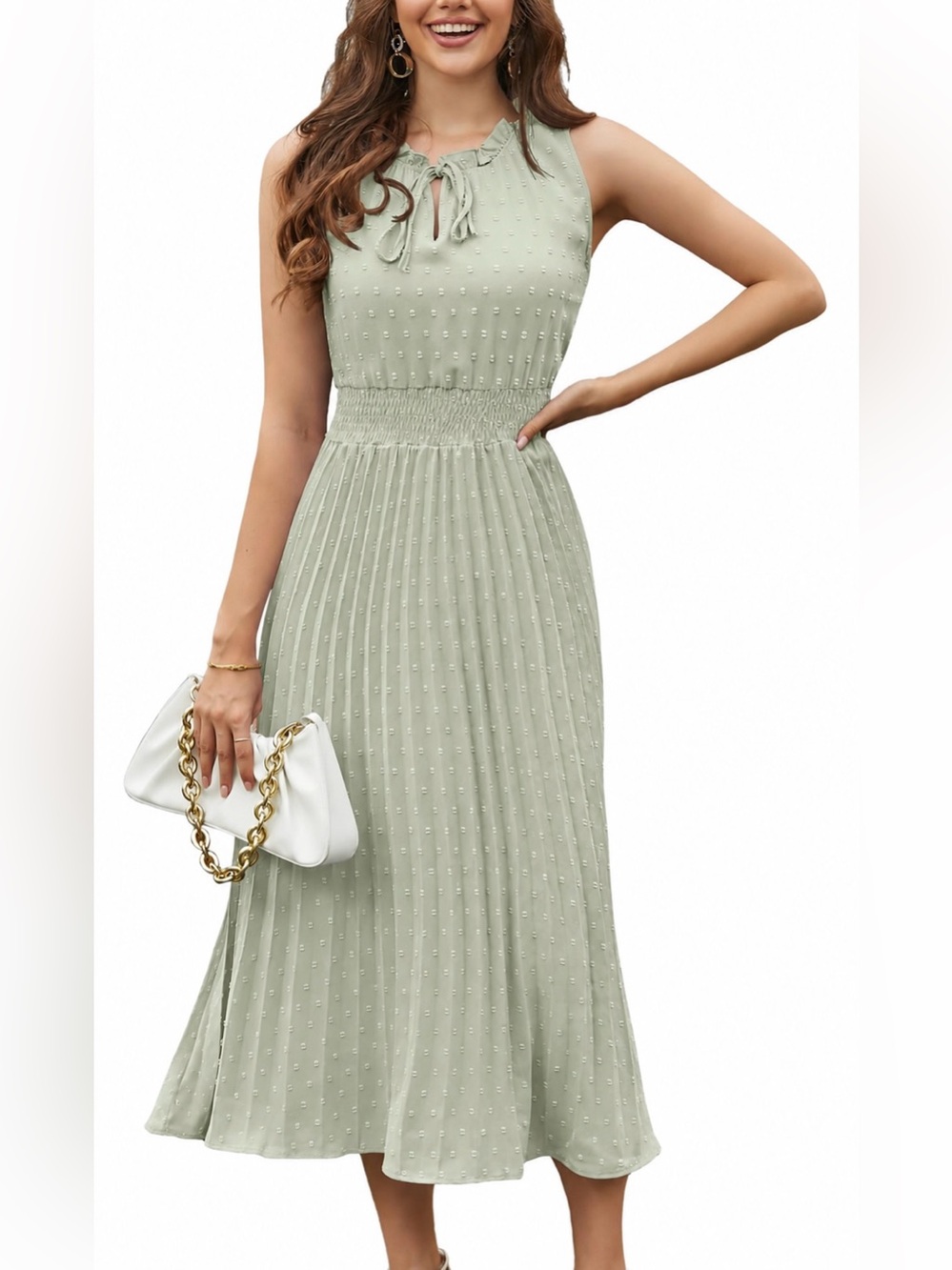 Sleeveless Dot Dress in Sage Green, size medium